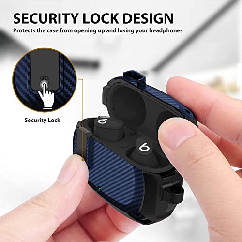 Beats Studio Bud/Studio Buds Plus Case Cover 2021/2023 Men Lock Clip with Cleaning Kit, GARTOO Beat Studio Buds Plus Protective Case with Cleaning Tool for Women Girls Kids Black/Blue - color: A-Black/Blue