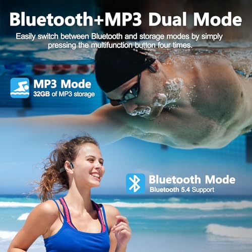 Swimming Headphones, Bone Conduction Headphones Bluetooth 5.4, IPX8 Waterproof with 32GB MP3 Player, Open Earphones with Safelight, Underwater Headphone for Swimming, Night Running, Fitness