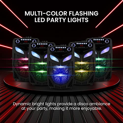 Portable Bluetooth PA Speaker System - 600W 10” Outdoor BT Speaker - Includes 2 Wireless Microphones, Party Lights, USB SD Card Reader, FM Radio, Rolling Wheels - Remote Control - Pyle PPHP101WMB - style: Speaker System