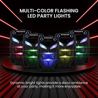 Portable Bluetooth PA Speaker System - 600W 10” Outdoor BT Speaker - Includes 2 Wireless Microphones, Party Lights, USB SD Card Reader, FM Radio, Rolling Wheels - Remote Control - Pyle PPHP101WMB - style: Speaker System