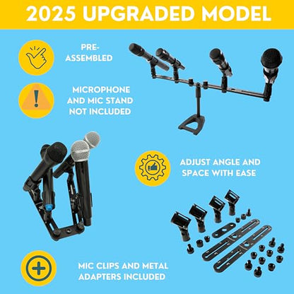Stereo Array Spacing Bar Microphone Holder with Ruled Markings Assembled - Mount 4 Mics - X-Y and ORTF Mic T-Bar Bracket, Fits 3/8" and 5/8" Mic Stands with Included Adapter