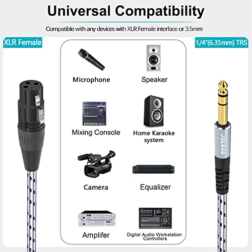 JOLGOO XLR Female to 1/4 Inch 6.35mm TRS Plug Balanced Interconnect Cable, XLR to Quarter inch Patch Cable, 3.3 Feet, for Microphone,Mixer,Guitar,AMP,Speakers - size: 3.3 Feet, style: XLR Female to 1/4 TRS Male