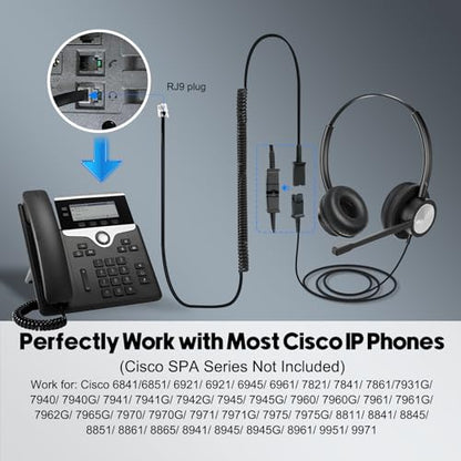 MKJ Cisco Telephone Headset with Microphone Noise Canceling, Office Headset | Wired RJ9 Call Center Headphone, Compatible with Cisco 7861 7942G 7945G 7961G 7962G 8841 8861 9971, Dual Ear, Clear Calls