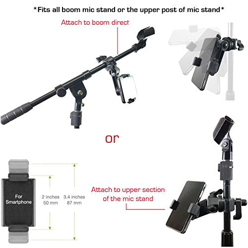 Accessory Basics Music Boom Mic Microphone Stand Smartphone Mount w/360° Swivel Adjust Holder for All Smartphones up to 3.75 inches Wide (Zoom Video Compatible)