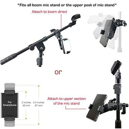 Accessory Basics Music Boom Mic Microphone Stand Smartphone Mount w/360° Swivel Adjust Holder for All Smartphones up to 3.75 inches Wide (Zoom Video Compatible)