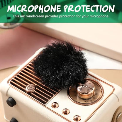 DECHOUS 2 Pcs Microphone Furry Windscreen Muff Black Fabric Mic Covers for Microphone Protection and Easy Installation, for Outdoor Interviews and Recordings