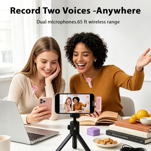 Pink Wireless Mini Microphone for iPhone 15/16/17,iPad,Android,with Noise Cancellation,Portable USB C Lapel Mic for Video Recording,Vlog,TikTok,YouTube–Rose Pink for Content Creators