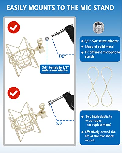 AT2020 Shock Mount Universal Microphone Holder Spider Recording Mic Shockmount Stand Compatible with Many Condenser Mics Like Rode NT1-A NT2-A Procaster MXL 990 770 U87 (Champagne) - color: Champagne
