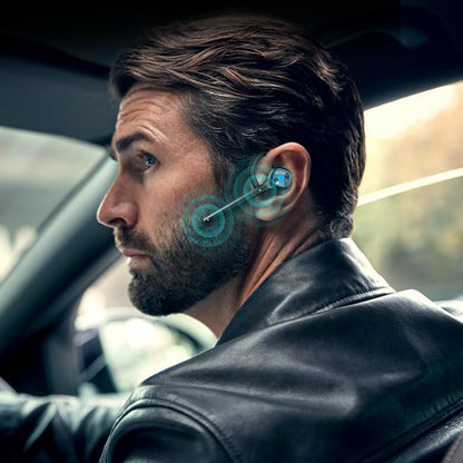 IHAO Wireless Bluetooth Earpiece Headphone Dual Noise Cancelling Mic Painless Open-Ear Handsfree Headset Stereo Sound Left/Right Changeable Earhook Earphones for Driving/Business/Gym - color: Single Ear Black