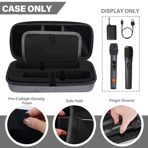 Microphone Case Compatible with JBL Wireless Two Mic System (CASE ONLY) | with Mic Covers, Customizable Foam, Dual Mic Case for Party Box, Singing Karaoke Travel Bag | Waterproof & Dirt Resistant - color: Upgrade-Grey