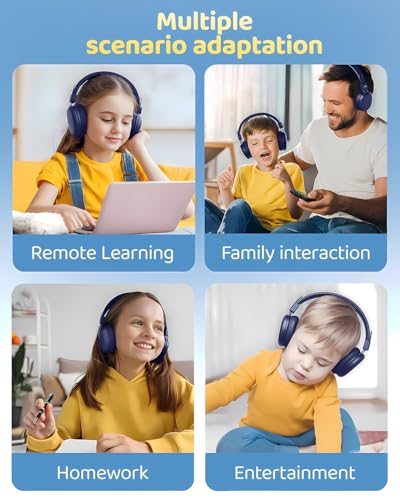 awatrue Kids Over-Ear Bluetooth Headphones, 85dBA Safe Volume, Navy Blue | Built-in Microphone, Bluetooth 5.4, Foldable, 50H Playtime, USB-C Charging - color: NavyBlue