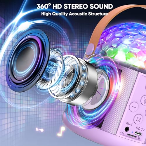 Mini Karaoke Machine for Kids, Birthday Party Gifts Toys for Girls Ages 4 5 6 7 8 9 10 11 12+ Years Old, Karaoke Microphone with 2 Wireless Microphones, Portable Bluetooth Speaker with Disco LED Light - color: Purple