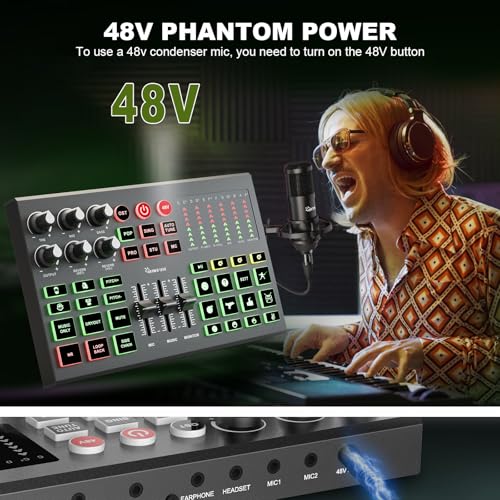 Podcast Equipment Bundle for 2, Audio Interface Mixer with Condenser Microphones, Noise Cancellation, Voice Change, 48V Phantom for Podcasting, Streaming, Recording, Gaming, TikTok, PC, Phone (V1)