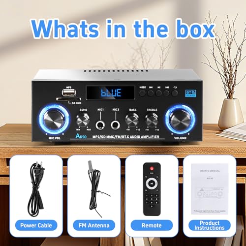 AK50 Bluetooth 5.0 Stereo Receivers, 2 Channel 400W Home Stereo Amplifier - size: AK-50