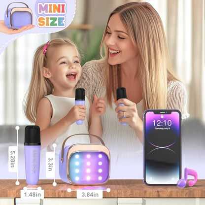 FLUESTON Mini Karaoke Machine for Kids Adults, Portable Bluetooth Speaker with Wireless Microphone, Birthday Kids Gifts Toys for Girls Ages 3, 4, 5, 6, 7, 8, 9,10,11,12+ Years Old - color: Purple 1 Mic
