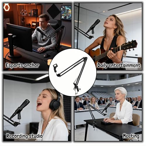 Microphone Boom Arm Stand, Adjustable Desk Mount Scissor Arm with 360° Rotation, Heavy Duty Metal, for Podcast, Recording, Streaming, Gaming, Voice-Over, Studio, Home Office – Black