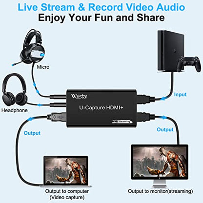 4K Audio Video Capture Card, Recording Card with Microphone HDMI Loop-Out，HDMI to 1080P USB 3.0 for Gaming Streaming TV Recorder, Live Streaming Broadcasting