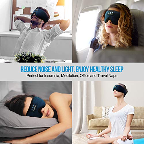 MUSICOZY Bluetooth 5.4 Sleep Headphones Sleeping Eye Mask Earbuds Headband | HD Stereo Sound, Wireless Headphones with Soft Lining Blackout Washable Design for Side Sleepers Travel Meditation Relaxation - color: Navy Blue