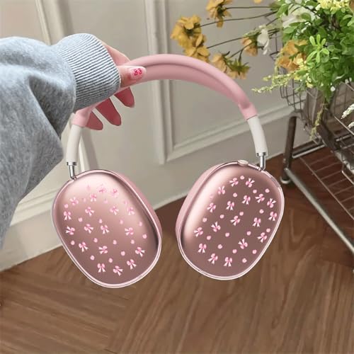 Cute Girls Cherry Bow Clear Case for Airpods Max Headphones Kawaii Pink Soft TPU Ear Cups Cover Anti-Scratch Silicone Ear Pad Protective Case Pretty Headband Cover for Apple Airpods Max - color: Bow cherry 11