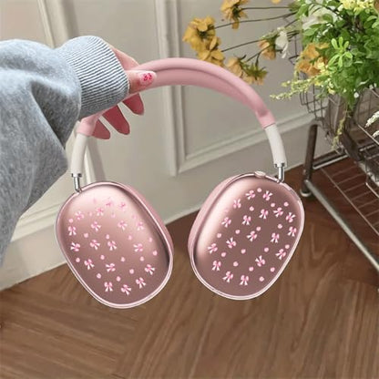 Cute Girls Cherry Bow Clear Case for Airpods Max Headphones Kawaii Pink Soft TPU Ear Cups Cover Anti-Scratch Silicone Ear Pad Protective Case Pretty Headband Cover for Apple Airpods Max - color: Bow cherry 11