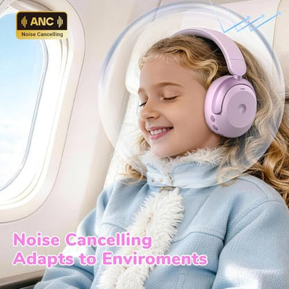 iClever BTH20 Active Noise Cancelling Headphones for Kids Toddler Travel | SafeSound Tech3.1, 60H Play Time, USB C AUX Cable, Award-Winning Kids Bluetooth Wireless Headphones for Boys/Girls/Autism - color: Light Pink