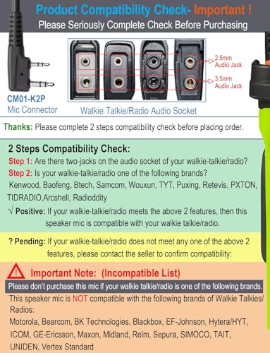 commountain 2-Pin Speaker Mic for Baofeng Walkie Talkies Radios | Fits UV-5R BF-F8HP UV-82HP and more, Shoulder Microphone with Clear Audio, Rugged Build, Reinforced Cable, Swivel Clip - color: Black
