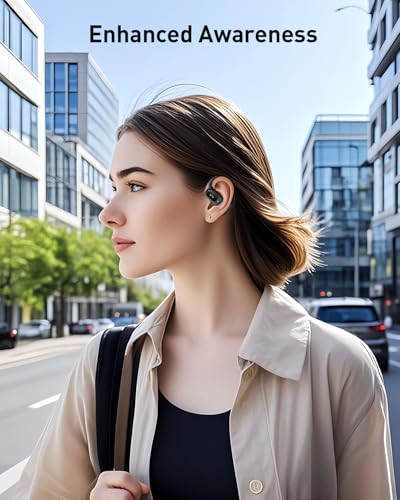 iWALK Open-Ear Headphones, True Wireless Headphones Bluetooth 5.4 Light Earbuds, Ultra Comfort Earhooks, 35H Playtimes, Clear Calls, Air Conduction Stereo Sound with 15mm Drivers for Workouts (Black) - color: Black