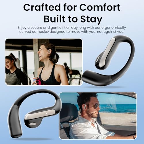 Piluyaa Open Ear Bluetooth 5.3 Earbuds, Wireless Headphones Sport Over Earphones Built-in Mic with Ear Hooks, 58H Playtime Ear Buds Fast Charging, IPX7 Waterproof for Running/Workout-Black - color: BLACK