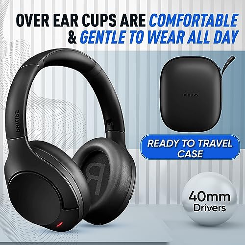 Philips Wireless Headphones Noise Cancelling, Stereo Over Ear Wireless Headphones with Removable Mic, Bluetooth Headset with Microphone, Lightweight and Touch Control, 55 Hours Playtime - style: Noise Canceling-Mic