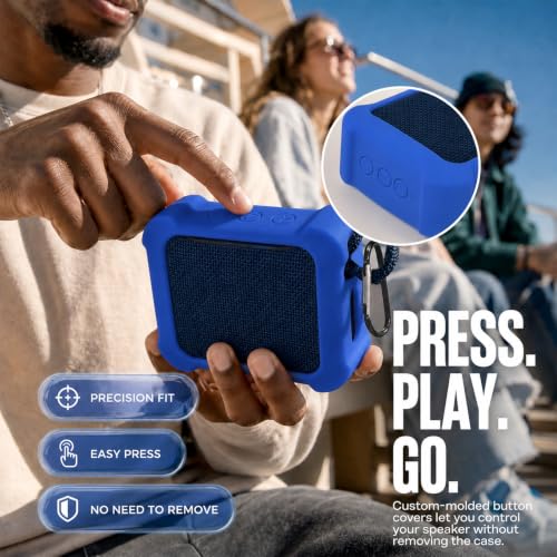 Silicone Case for JBL Go 5 with Metal Carabiner, Dark Blue, Case Only | Thickened Edges, Inner Cushioning Ribs, Easy Button Access, Uncovered Grille and Edge Light, for Travel and Outdoor Use - color: Dark Blue