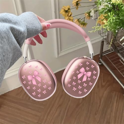 Cute Pink Bowa Clear Case for Airpods Max Headphones Stylish Girl Pattern Soft TPU Ear Cups Cover Anti-Scratch Silicone Ear Pad Protective Case Kawaii Headband Cover for Apple Airpods Max - color: Pink bow A