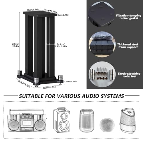 A Pair of Speaker Stands, Bookshelf Speaker Stand Steel Frame Support for Speakers up to 40 kg, Vibration-Absorbing MDF Design, Studio Monitor Stands Improves Sound Quality (70cm/27.5in) - size: 70cm/27.5in