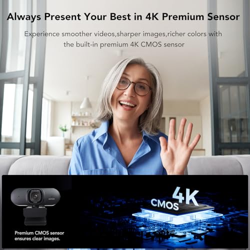 NUROUM V32AF 4K Webcam for PC, Adjustable FOV, Premium CMOS, Autofocus Auto-Framing, Noise Canceling Microphones, USB Plug&Play Web Camera for Desktop/Laptop/Mac, Video Calls w/Zoom/Teams/Google Meet - color: V32AF-Black