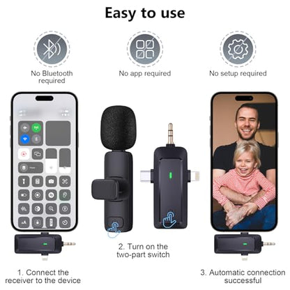 wireless lavalier microphone, suitable for iPhone/Android phones/cameras/computers/four in one lavalier microphone, suitable for video and audio recording, TikTok, etc., with microphone Bags, black