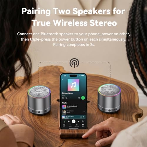 Mini Bluetooth Speaker, 2026 Ultra-Light Mini Bluetooth Speaker, IP7 Waterproof Brief Design, Small Shower Travel Speaker for Outdoor, 8H Playtime, Perfect for Backpacking, Bike, Beach & Gift Gray