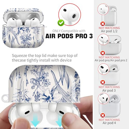 for AirPods Pro 3 Case (2025), Cute Cover Compatible with AirPod Pro 3rd Generation Shell with Rose Gold Keychain Earbuds Case for Women（Blue Flowers and Grass） - color: Blue flowers and grass