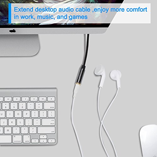CableCreation Headphone Extension Cable 1.5FT/0.45M,3.5mm Audio Stereo Jack | Male to Female Right Angle TRRS Auxiliary HiFi with Silver-Plating Copper (Microphone) for Car Stereos, Black - size: 1.5 Feet