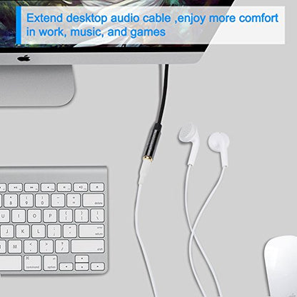 CableCreation Headphone Extension Cable 1.5FT/0.45M,3.5mm Audio Stereo Jack | Male to Female Right Angle TRRS Auxiliary HiFi with Silver-Plating Copper (Microphone) for Car Stereos, Black - size: 1.5 Feet
