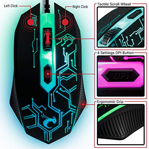 Gaming Keyboard and Mouse and Mouse pad and Gaming Headset, Wired LED RGB Backlight Bundle for PC Gamers and Xbox and PS4 Users - 4 in 1 Edition Hornet RX-250 - color: Black