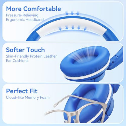 Wired Headphones with Microphone, Over Ear Lightweight Foldable 3.5mm Plug in Corded Headphones Wired with Volume Control, 4.9ft Tangle-Free Cord for Tablet Laptop MP3/4 School Travel Blue White | Wired Over Ear Foldable Corded Headphones for Teens Classr