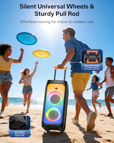 HWWR Karaoke Machine for Adults, Big Party Speaker with 500W Peak Power, Wireless PA System with Dual 8" Subwoofers, Disco Lights & 2 Microphones for Home Party Outdoor, Support USB/AUX/REC/TWS - size: 24 x 11.8 x 11.6 inches