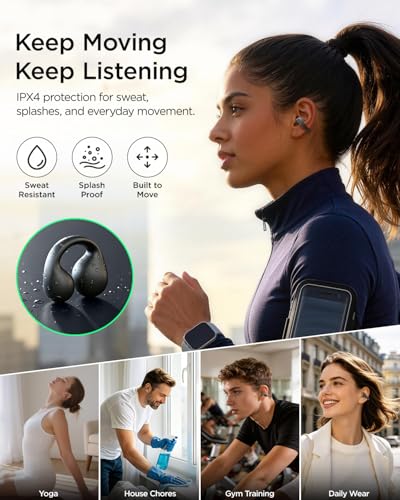 TALIX Open Ear Clip-On Wireless Bluetooth 6.0 Earbuds X7, Black | Ultra-Light 4.8g, LED Battery Display, Clear Sound, Bluetooth 6.0, Dual-Device Switching, IPX4 Sweatproof, Touch Control - color: Black