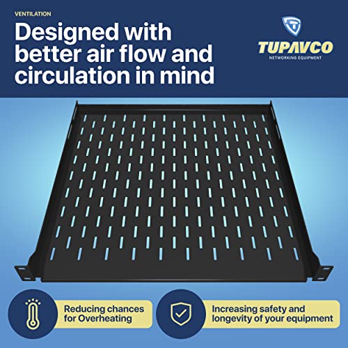 1U Server Rack Shelf - 4 Post Mount Tray (450mm Depth) - Tupavco TP1711 | 17.7" deep rackmount tray for 19in standard rack / network cabinet, vented for maximum airflow
