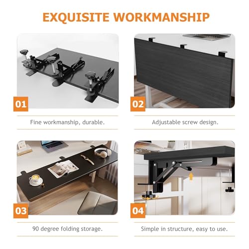 Desk Extender 24‘’ x 12 Inch Foldable Table Extension Folding Wall Table Keyboard Extender for Desk Clamp-on Shelf for Dorm Bunk, Office, Kitchen Bar, RV Countertop, Laundry Room (Black) - color: Black