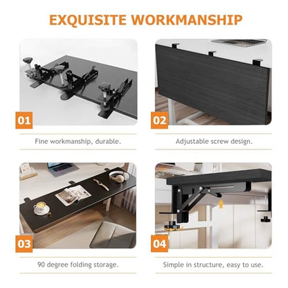 Desk Extender 24‘’ x 12 Inch Foldable Table Extension Folding Wall Table Keyboard Extender for Desk Clamp-on Shelf for Dorm Bunk, Office, Kitchen Bar, RV Countertop, Laundry Room (Black) - color: Black