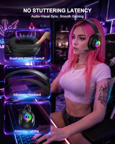 Vakedy Wireless Gaming Headset for PS5,PS4,Mac,Switch, RGB 20ms Latency | 2.4GHz & BT Gaming Headphones, 50H Battery and Noise Canceling Mic for Fortnite & Call of Duty/FPS Gamers, 50MM Drivers - color: Cool Black