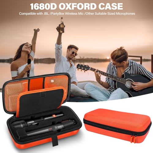 Wireless Microphone Case Compatible with JBL Wireless Two Microphone System & Dual Partybox Mics, Handheld Dual Mic Travel Bag for Singing & Karaoke, with 2 Mic Covers | Waterproof & Dirt Resistant - color: Upgrade-Orange