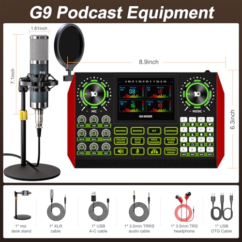 TENLAMP G9 Audio Mixer Bundle with Microphone for Streaming & Karaoke | Easy streaming with noise reduction, voice effects, auto-tune and Bluetooth audio for karaoke, gaming and live content.