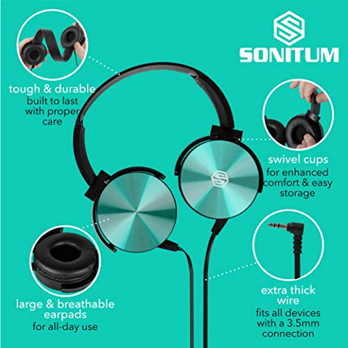 Sonitum Classroom Headphones-Bulk 25-Pack, Student On Ear Comfy Swivel Earphones for Library, School, Airplane, Kids-for Online Learning and Travel, HQ Stereo Sound 3.5mm Jack (Black Set) - color: 25-Pack Black