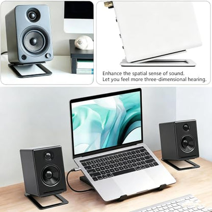 Desktop Sound Stand Base, Black, 2PCS/A Pair | Carbon Steel Material, Shock Absorption, Improved Sound Quality, Tilted Design, For PC, Studio & Bookshelf Speakers - color: Black